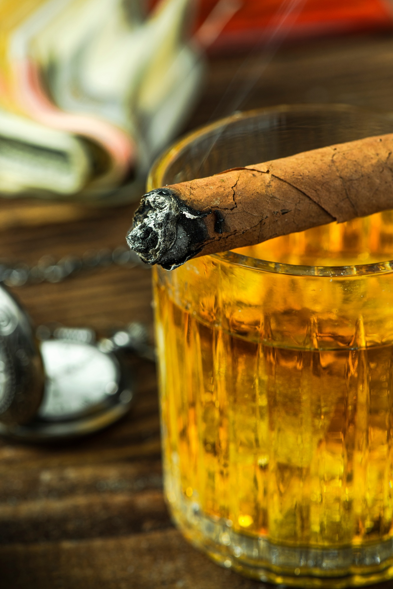 Cuban Cigar on Whisky Glass
