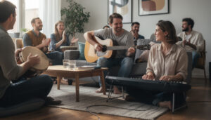 plongez dans l'univers de la scène musicale improvisée entre amis et stimulez votre créativité grâce à des échanges spontanés et inspirants.